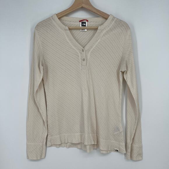 The North Face Tekware Henley Top Women Medium Cream White Cotton Blend Thermal - Picture 1 of 11